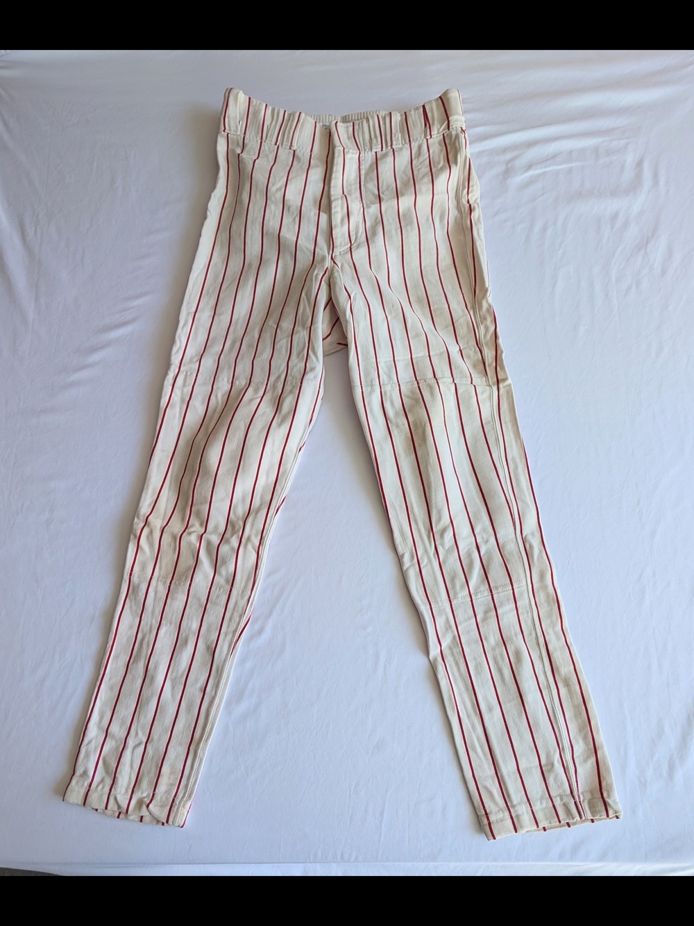 Cream Striped Baseball Pants with Red Pinstripes